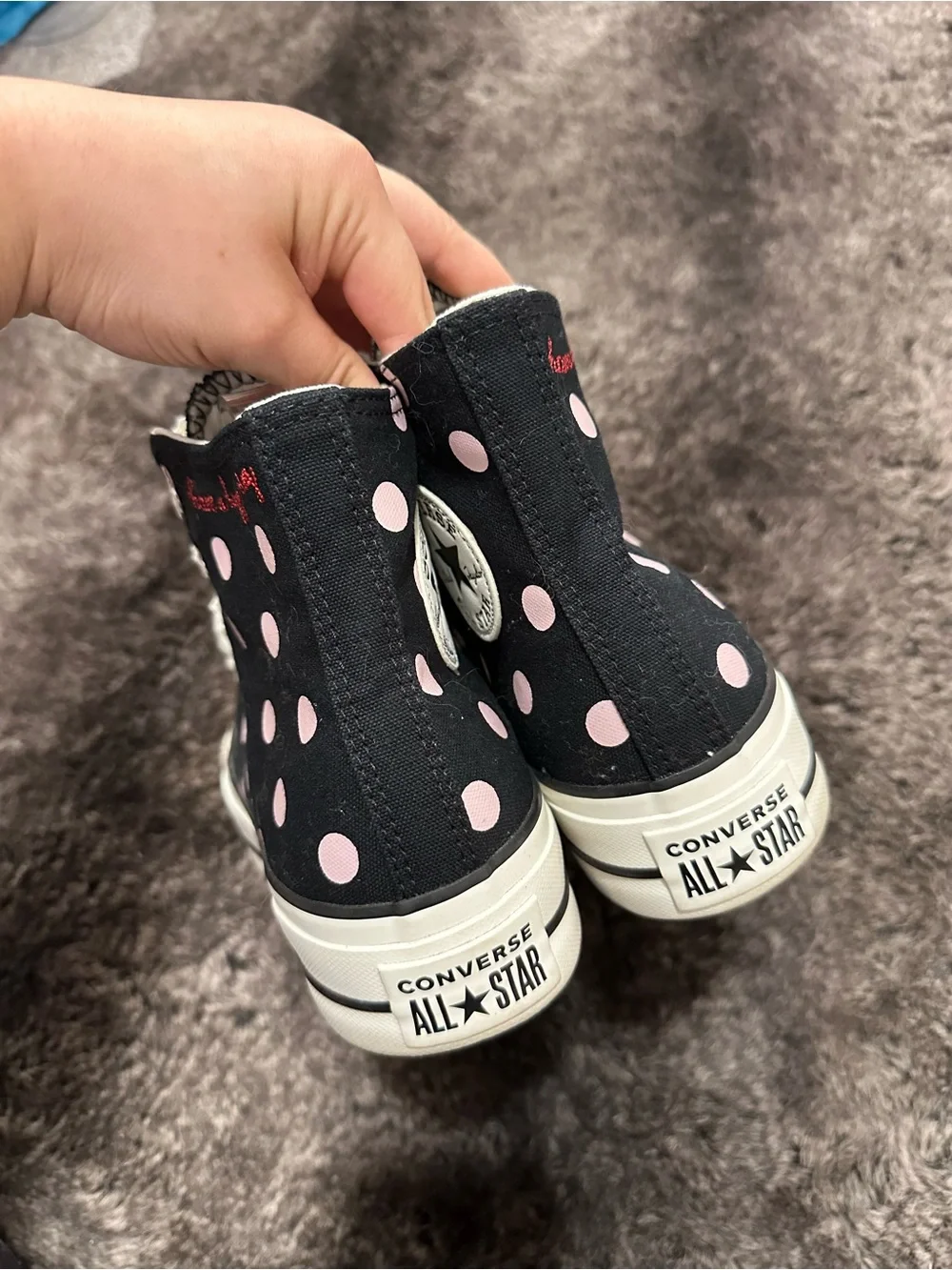 Converse Chuck Taylor All Star Lift Platform Black Pink Polka Dot Shoes Sz 8